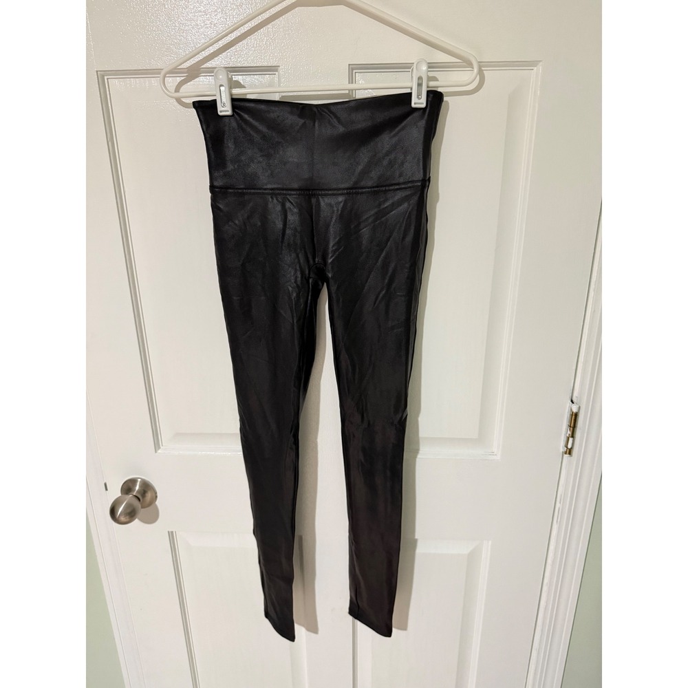 Spanx Faux Leather Leggings Very Black High Waisted Womens Medium 20249R